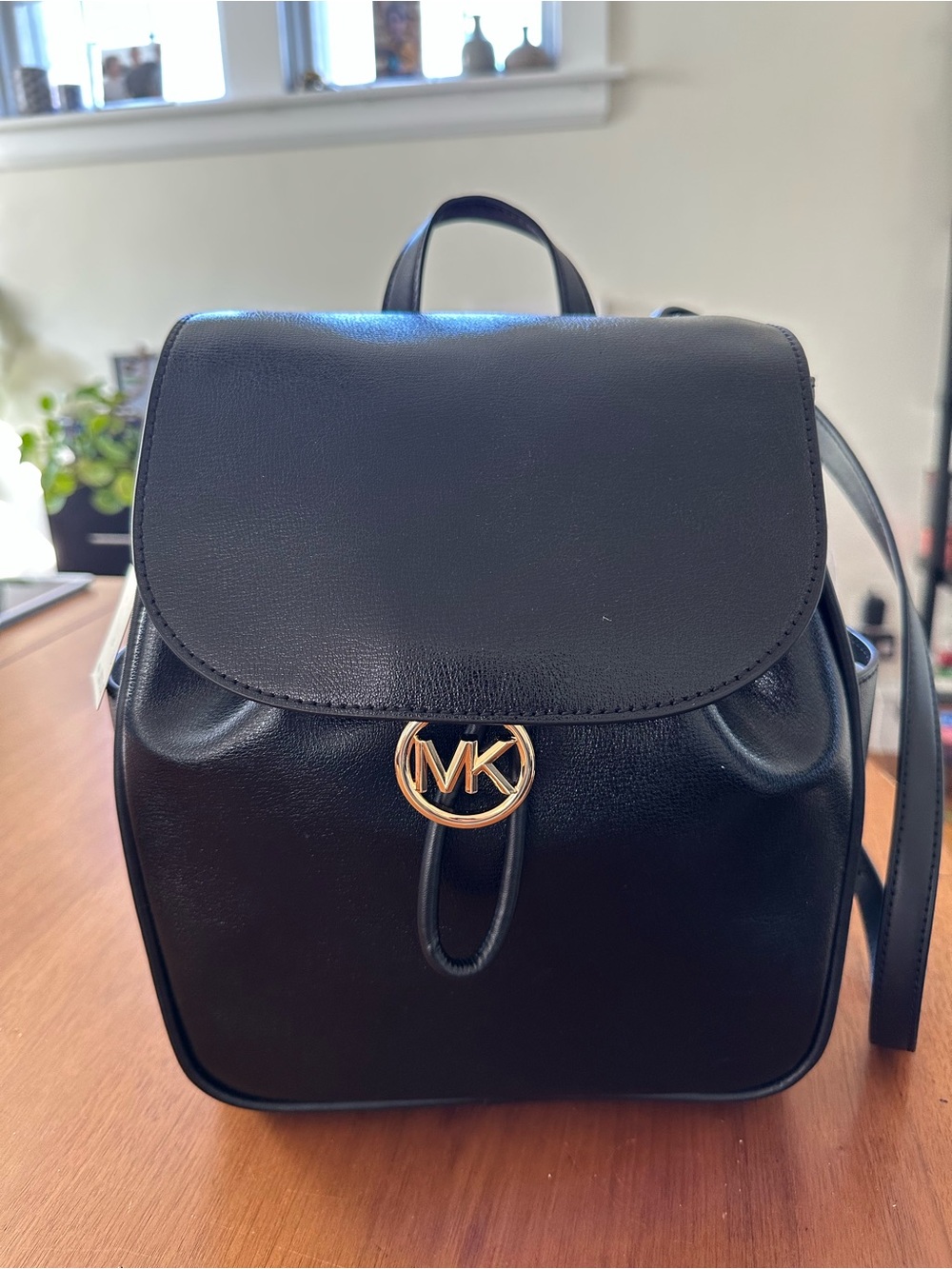 Michael Kors Black Leather Logo Backpack
